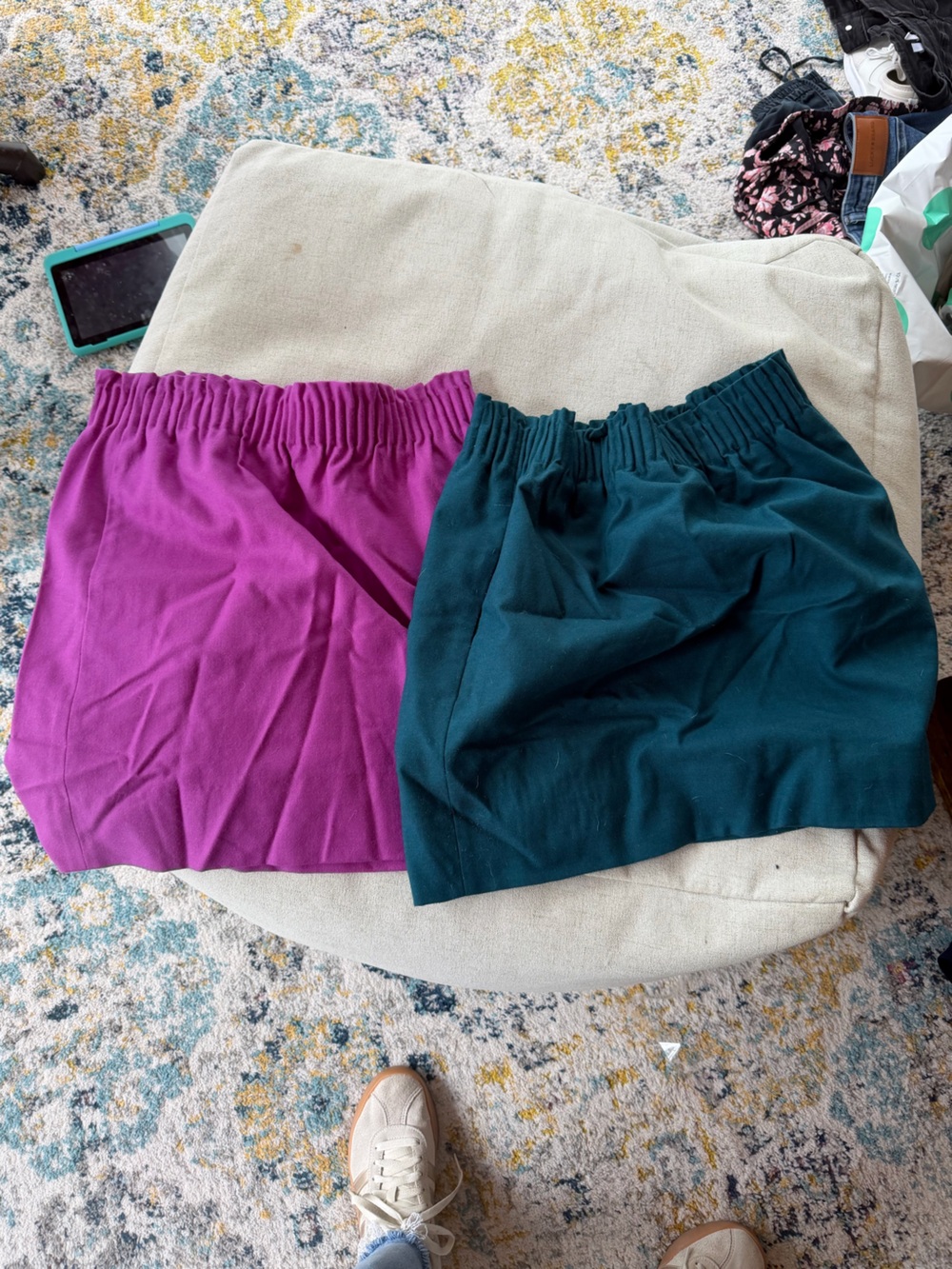 J. Crew Elastic-Waist Shorts in Magenta & Teal